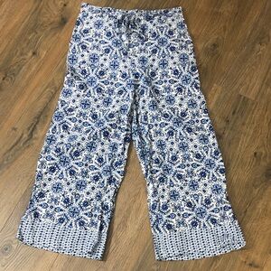 JOIE wide-leg LINEN CAPRIS Stretch Waist w/Tie POCKETS EUC